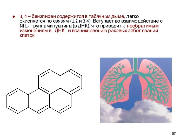 3, 4 – бензпирен содержится в табачнoм дыме, легко окисляется по