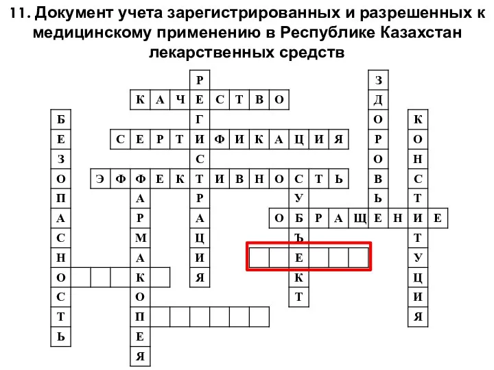 11. Документ учета зарегистрированных и разрешенных к медицинскому применению в Республике Казахстан лекарственных средств