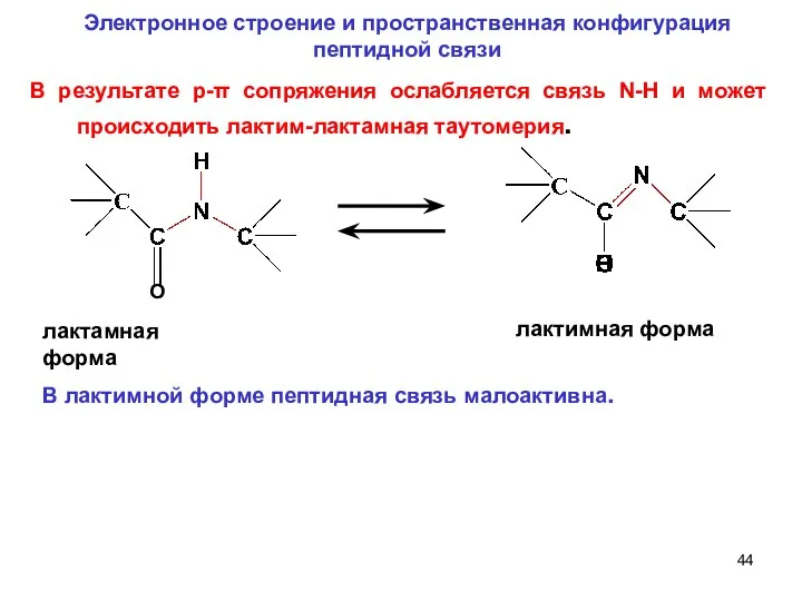 лактамная форма лактимная форма Электронное строение и пространственная конфигурация пептидной связи