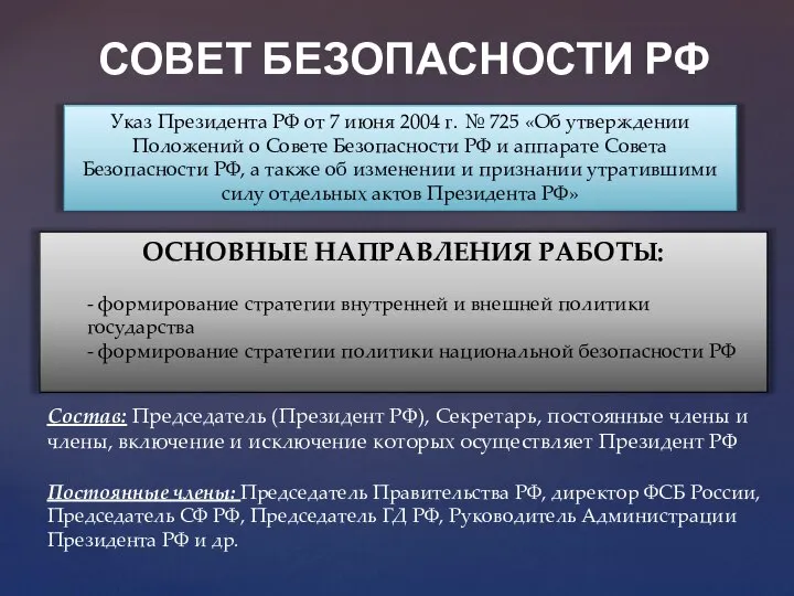 СОВЕТ БЕЗОПАСНОСТИ РФ Указ Президента РФ от 7 июня 2004 г.