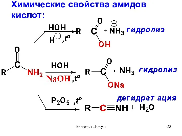 Химические свойства амидов кислот: Кислоты (Шевчук)