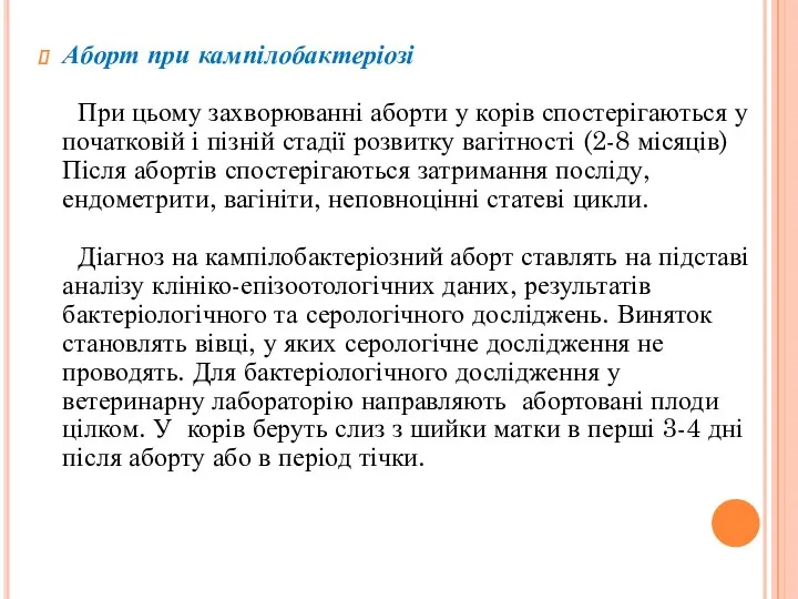 Аборт при кампілобактеріозі При цьому захворюванні аборти у корів спостерігаються у