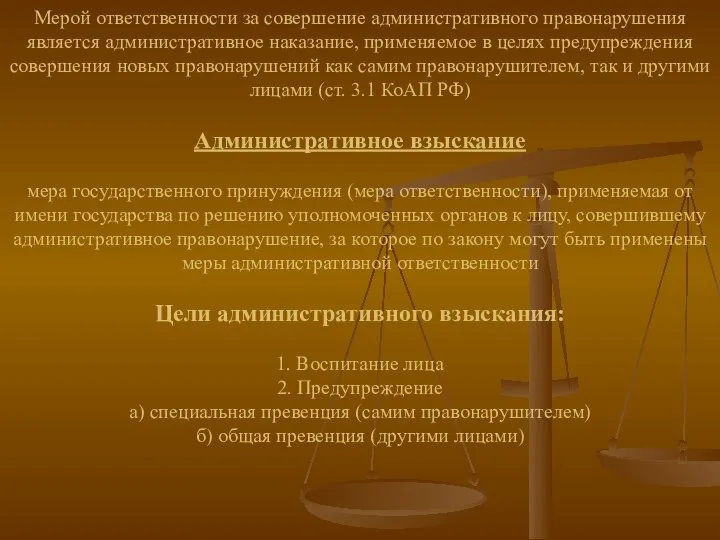 Мерой ответственности за совершение административного правонарушения является административное наказание, применяемое в