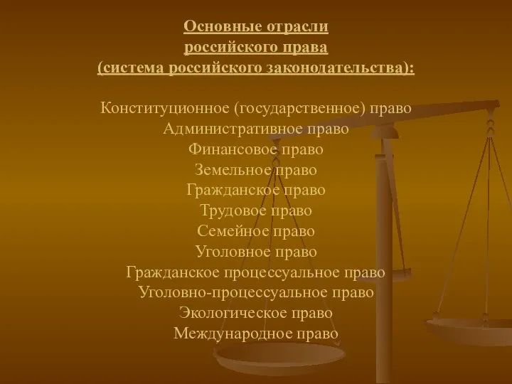 Основные отрасли российского права (система российского законодательства): Конституционное (государственное) право Административное