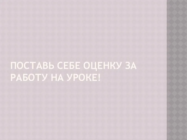 ПОСТАВЬ СЕБЕ ОЦЕНКУ ЗА РАБОТУ НА УРОКЕ!