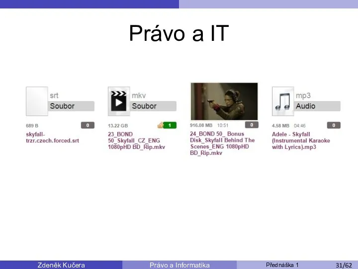 Zdeněk Kučera Přednáška 1 Právo a Informatika /11 Právo a IT /53 /62