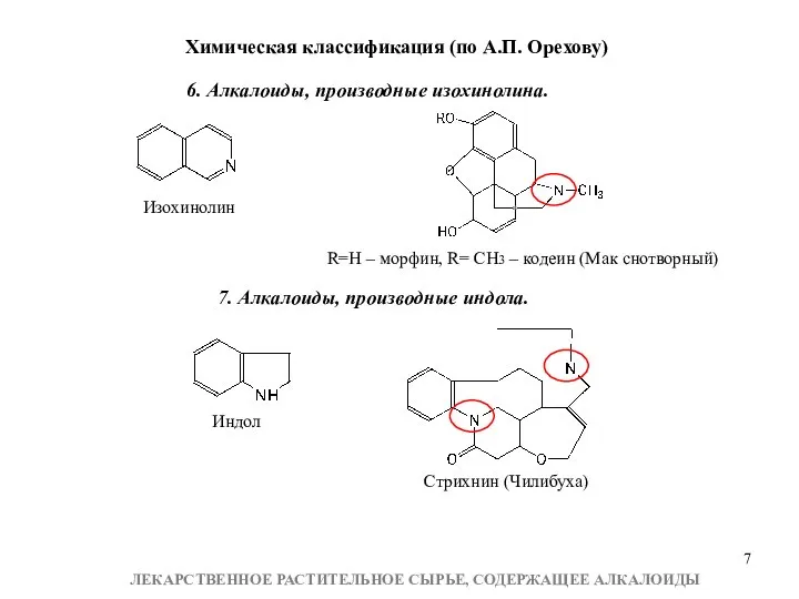 6. Алкалоиды, производные изохинолина. Изохинолин R=H – морфин, R= CH3 –