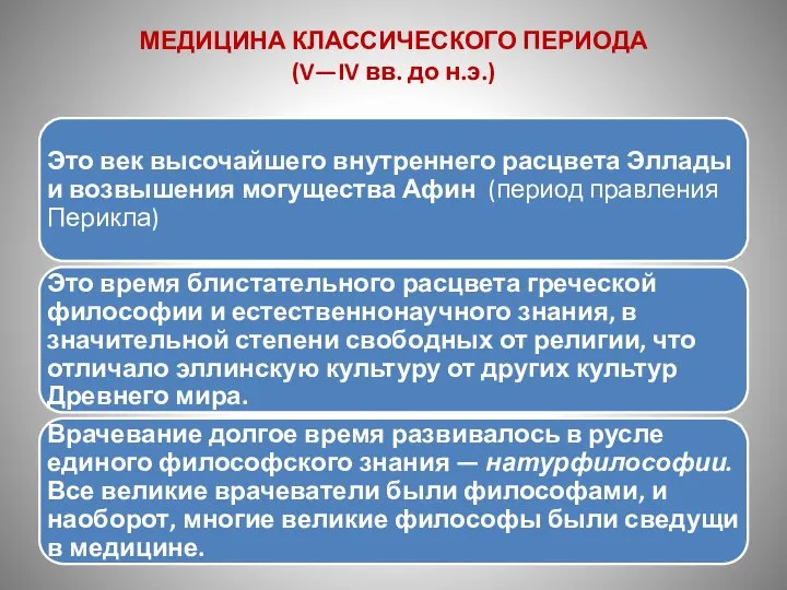 МЕДИЦИНА КЛАССИЧЕСКОГО ПЕРИОДА (V—IV вв. до н.э.)