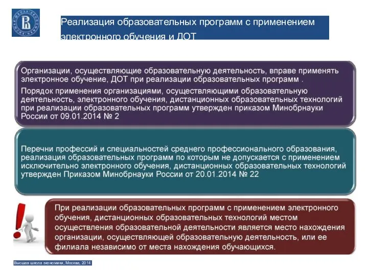 Реализация образовательных программ с применением электронного обучения и ДОТ Высшая школа экономики, Москва, 2014