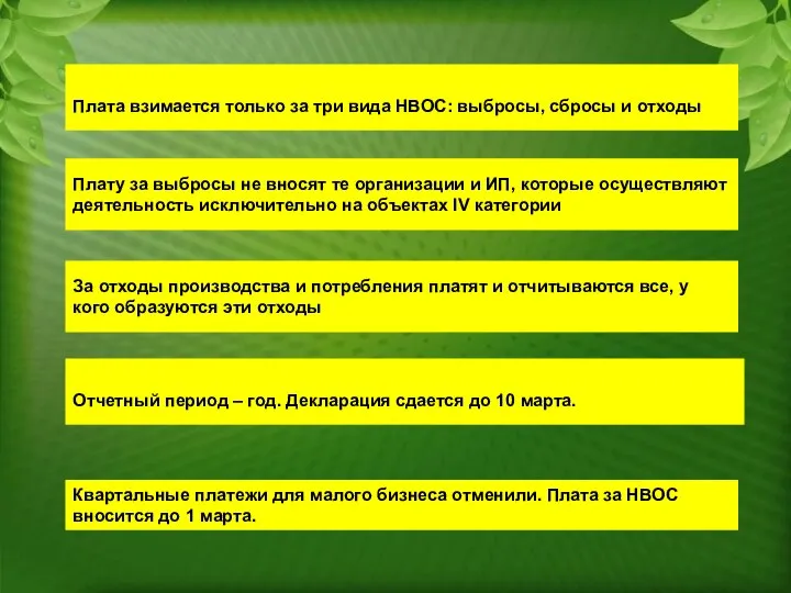 Квартальные платежи для малого бизнеса отменили. Плата за НВОС вносится до