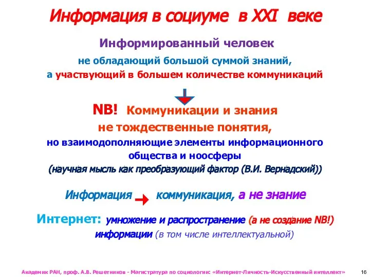 Информация в социуме в XXI веке Информированный человек не обладающий большой