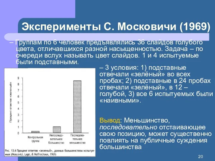 Эксперименты С. Московичи (1969) – Группам по 6 человек предъявлялись 36