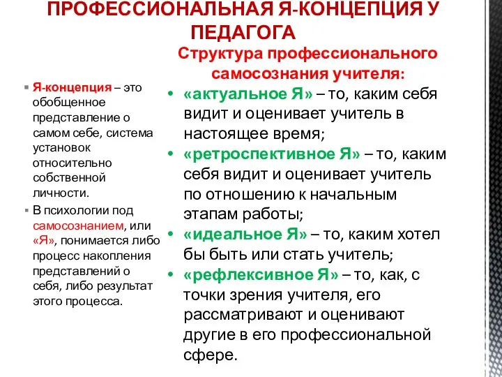 Я-концепция – это обобщенное представление о самом себе, система установок относительно