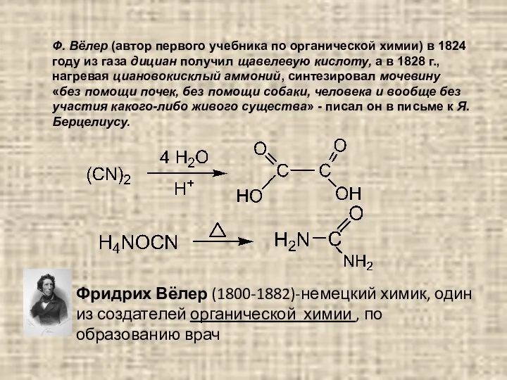 Ф. Вёлер (автор первого учебника по органической химии) в 1824 году