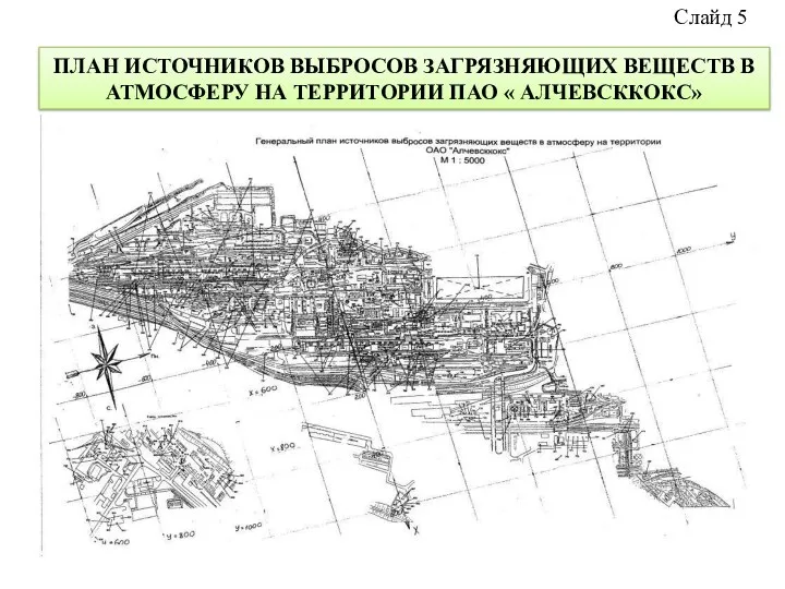 ПЛАН ИСТОЧНИКОВ ВЫБРОСОВ ЗАГРЯЗНЯЮЩИХ ВЕЩЕСТВ В АТМОСФЕРУ НА ТЕРРИТОРИИ ПАО « АЛЧЕВСККОКС» Слайд 5