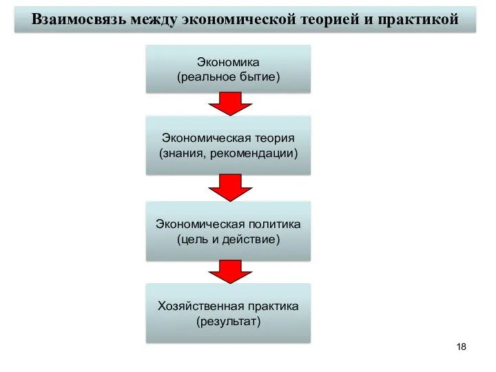 Взаимосвязь между экономической теорией и практикой Экономика (реальное бытие) Экономическая теория