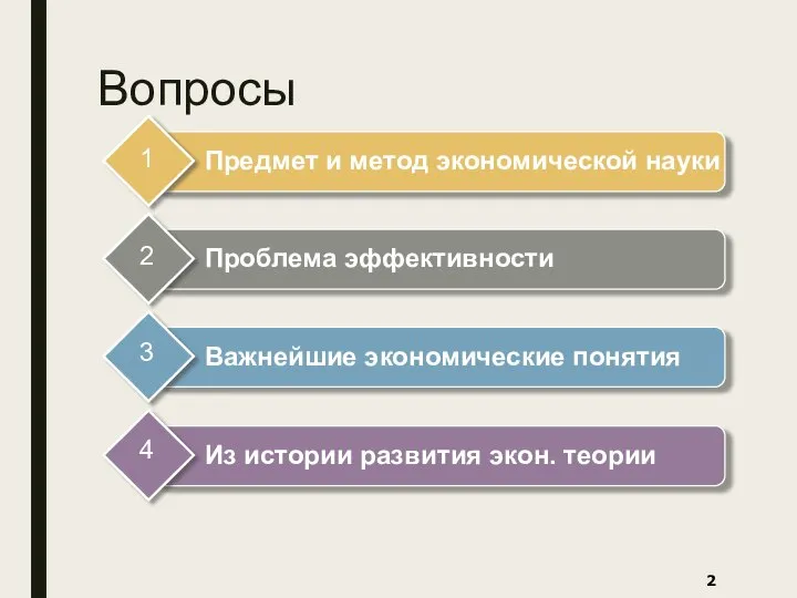 Вопросы Предмет и метод экономической науки 1 Проблема эффективности 2 Важнейшие