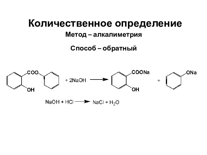 Количественное определение Метод – алкалиметрия Способ – обратный