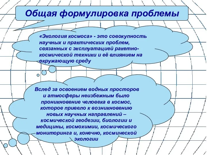 «Экология космоса» - это совокупность научных и практических проблем, связанных с