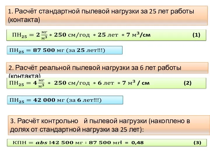 1. Расчёт стандартной пылевой нагрузки за 25 лет работы (контакта) 2.