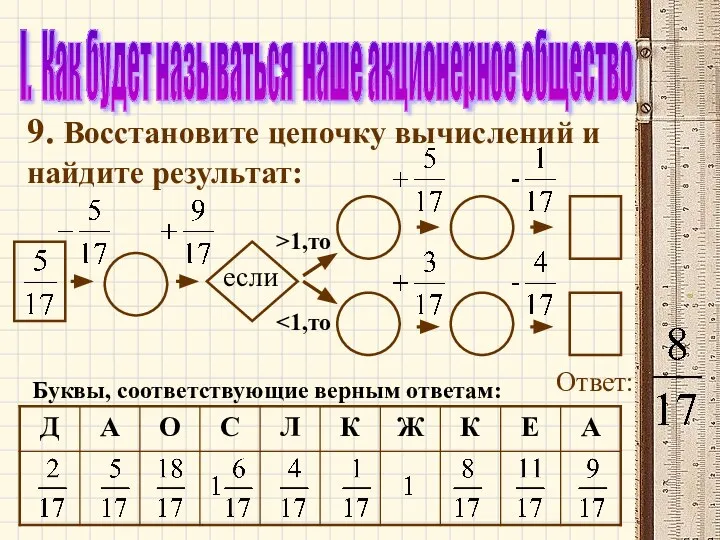 I. Как будет называться наше акционерное общество 9. Восстановите цепочку вычислений