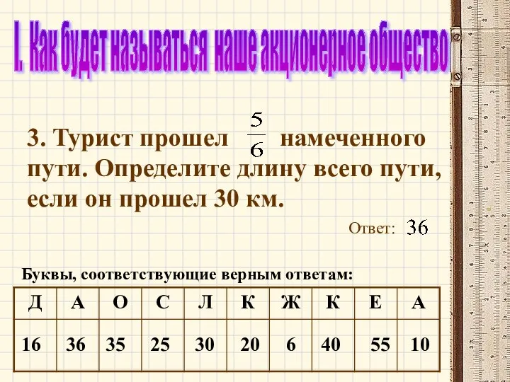 I. Как будет называться наше акционерное общество 3. Турист прошел намеченного