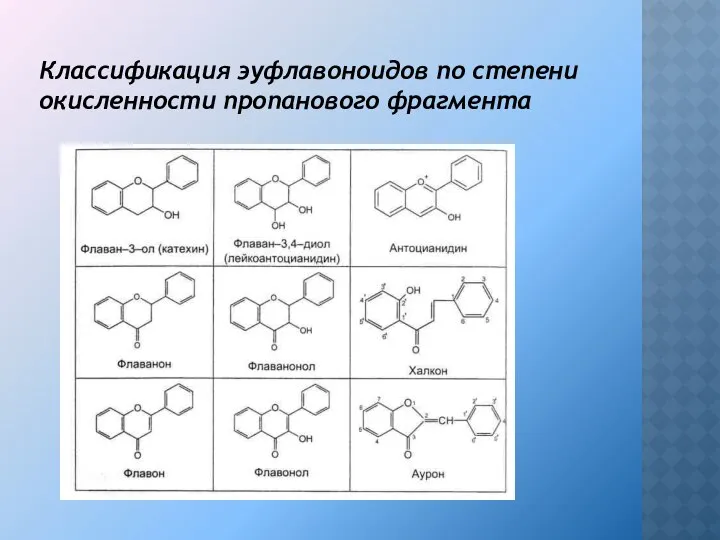 Классификация эуфлавоноидов по степени окисленности пропанового фрагмента