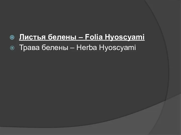 Листья белены – Folia Hyoscyami Трава белены – Herba Hyoscyami