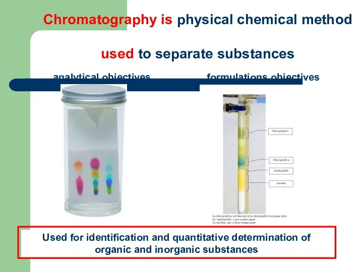 Chromatography is physical chemical method used to separate substances analytical objectives
