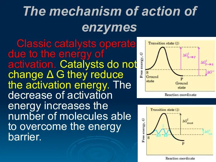 The mechanism of action of enzymes Classic catalysts operate due to