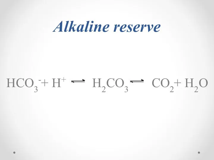 Alkaline reserve HCO3-+ H+ H2CO3 CO2+ H2O