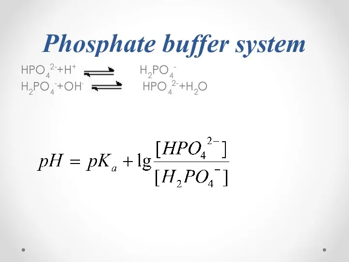 Phosphate buffer system HPO42-+H+ H2PO4- H2PO4-+OH- HPO42-+H2O