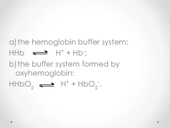 a) the hemoglobin buffer system: HHb H+ + Hb-; b) the