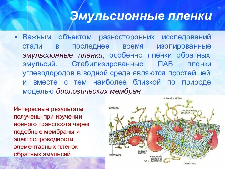 Эмульсионные пленки Важным объектом разносторонних исследований стали в последнее время изолированные