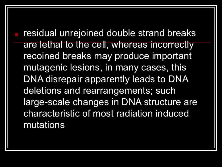 residual unrejoined double strand breaks are lethal to the cell, whereas