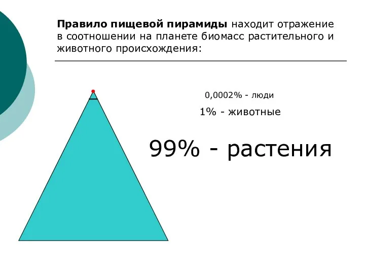 Правило пищевой пирамиды находит отражение в соотношении на планете биомасс растительного