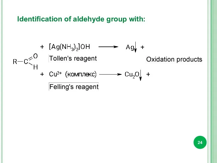 Identification of aldehyde group with: