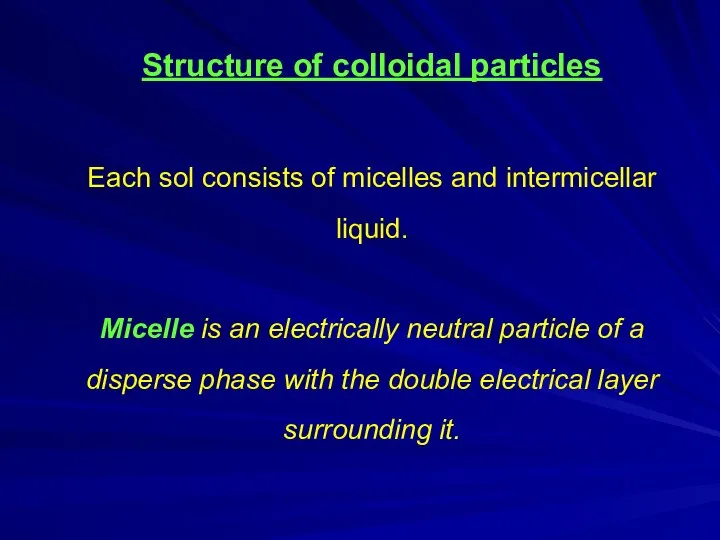 Structure of colloidal particles Each sol consists of micelles and intermicellar