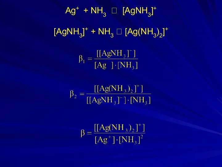 Ag+ + NH3 ⮀ [AgNH3]+ [AgNH3]+ + NH3 ⮀ [Ag(NH3)2]+