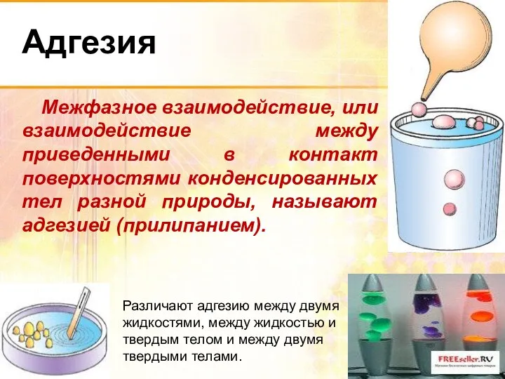 Адгезия Межфазное взаимодействие, или взаимодействие между приведенными в контакт поверхностями конденсированных