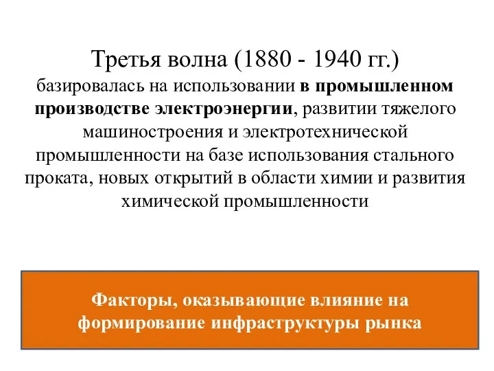 Третья волна (1880 - 1940 гг.) базировалась на использовании в промышленном