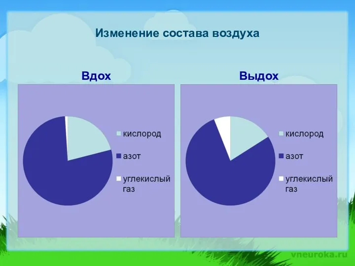 Изменение состава воздуха Вдох Выдох