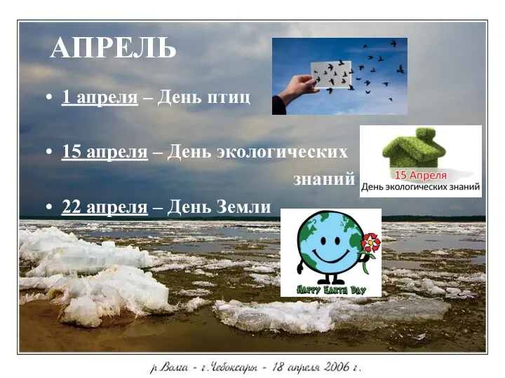 АПРЕЛЬ 1 апреля – День птиц 15 апреля – День экологических