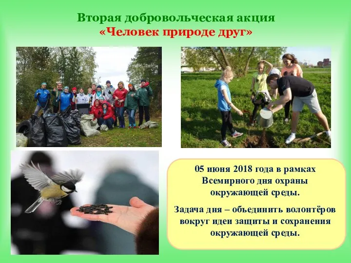 Вторая добровольческая акция «Человек природе друг» 05 июня 2018 года в