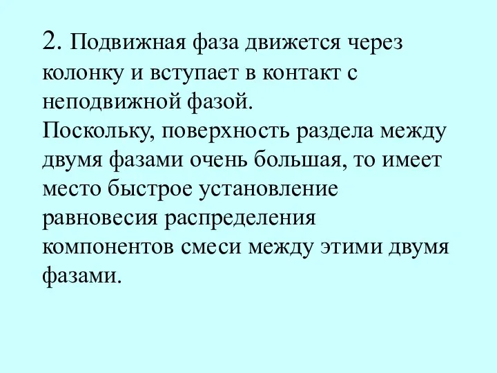 2. Подвижная фаза движется через колонку и вступает в контакт с