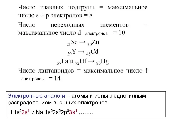 Электронные аналоги – атомы и ионы с однотипным распределением внешних электронов