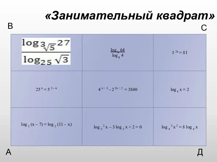 «Занимательный квадрат» В С А Д