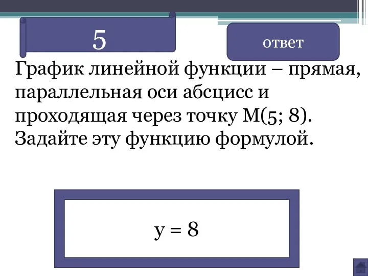 График линейной функции – прямая, параллельная оси абсцисс и проходящая через