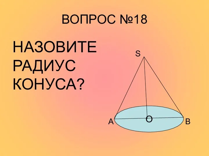 ВОПРОС №18 НАЗОВИТЕ РАДИУС КОНУСА? S A B O