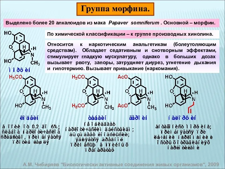 Группа морфина. А.М. Чибиряев "Биологически активные соединения живых организмов", 2009 Относится